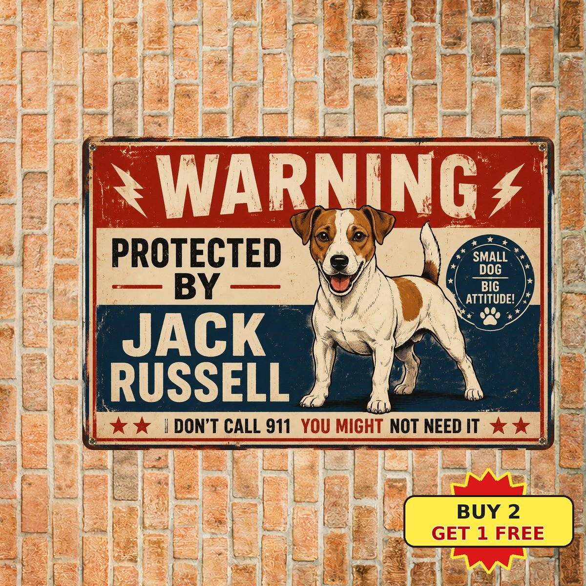 Jack Russell Terrier Dog Guard Property Warning Metal Plaque Sign