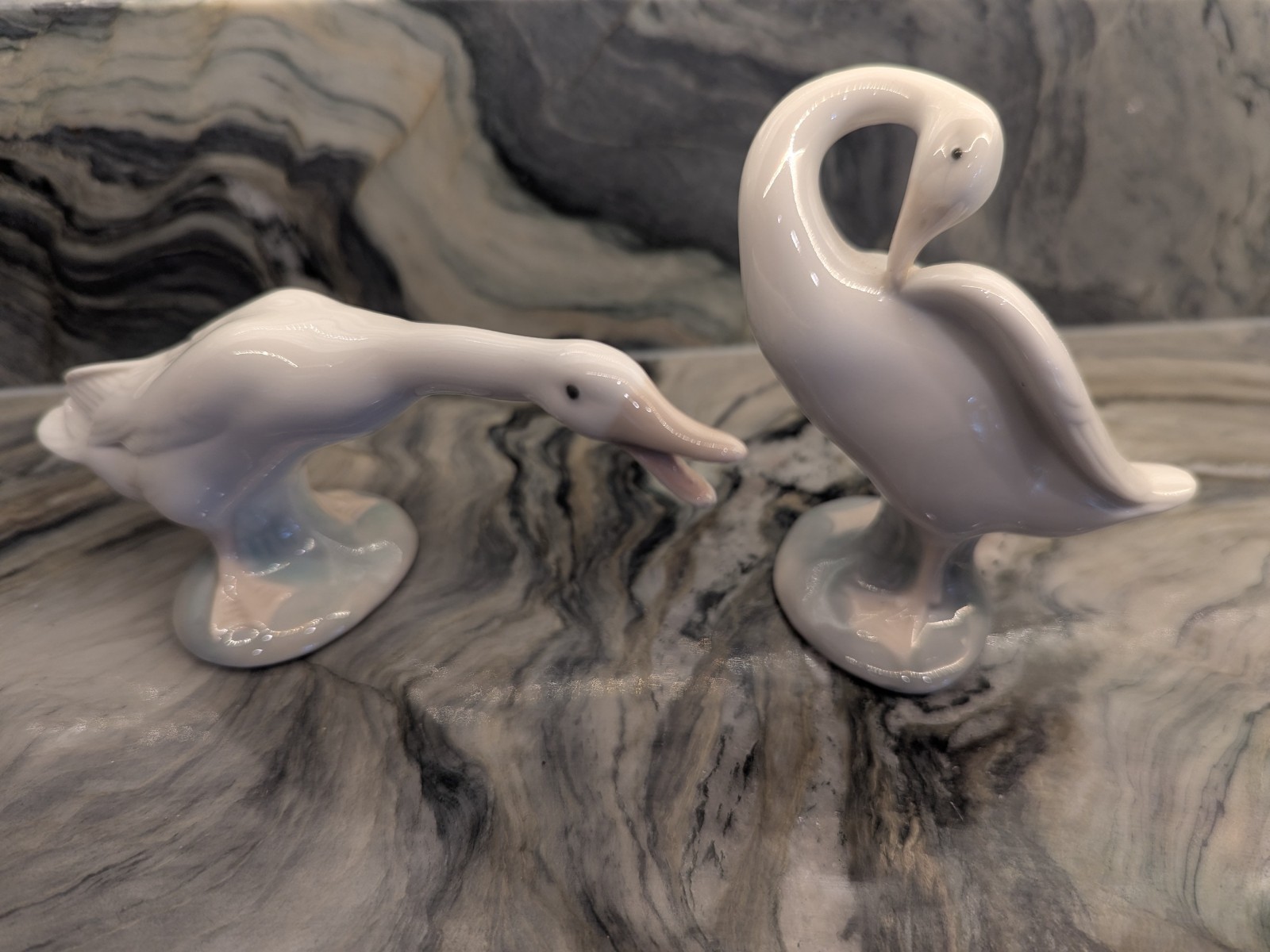 Lladró Porcelain Swan & Goose Figurines Spain White Glazed Birds c.1970s