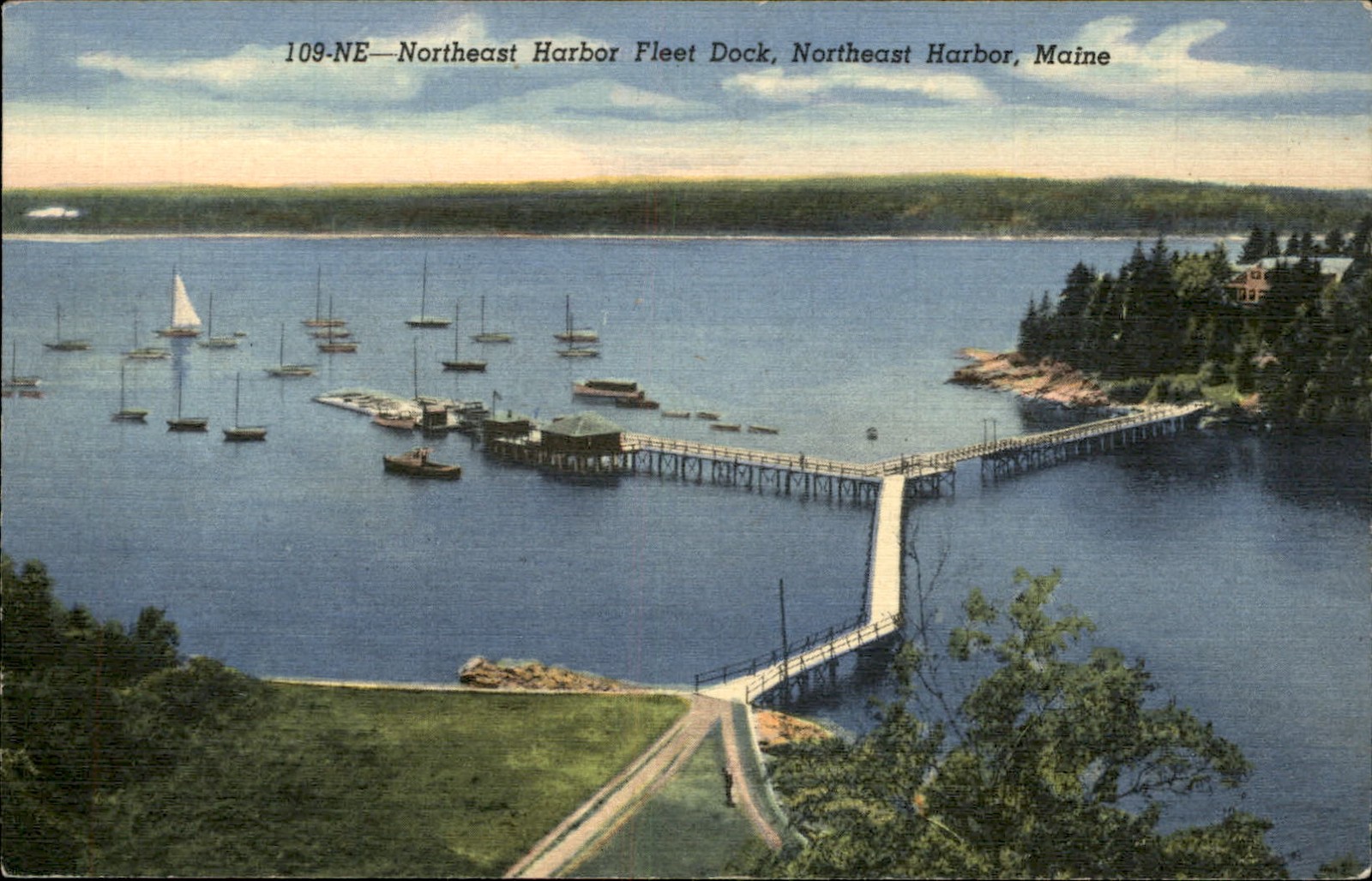 Northeast Harbor ME Harbor Fleet Dock c1940s-50s Vintage Postcard