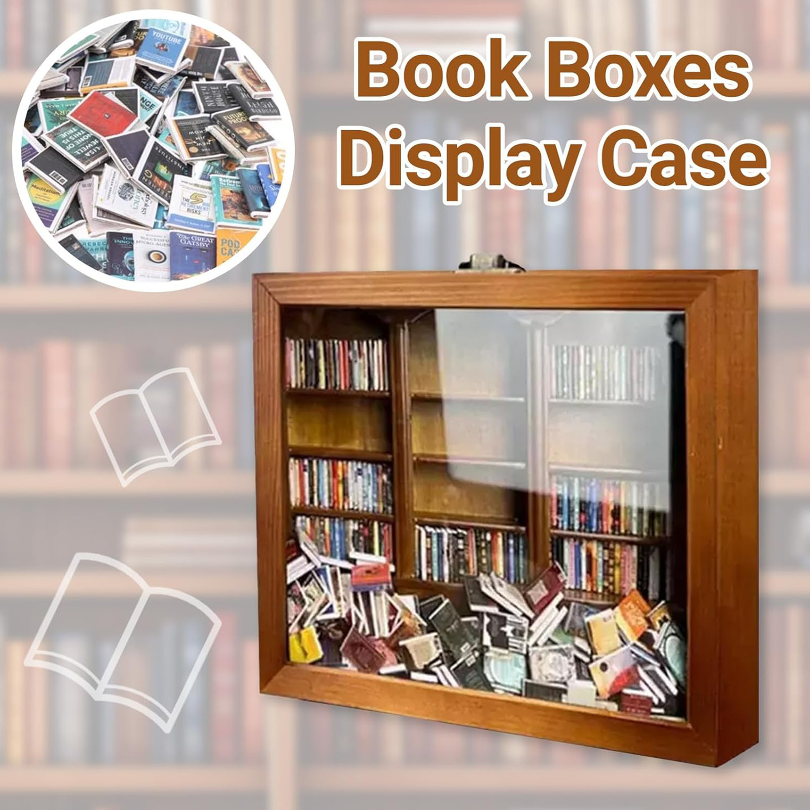 Mini Book Boxes Display Case Cabinet Bookshelf Toy(Bookshelf+Mini Books)