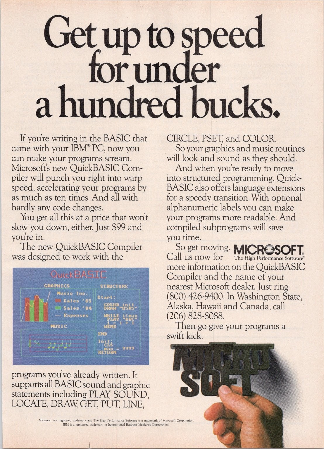 Microsoft QuickBASIC Compiler 1985 Vintage Print Ad IBM PC Software
