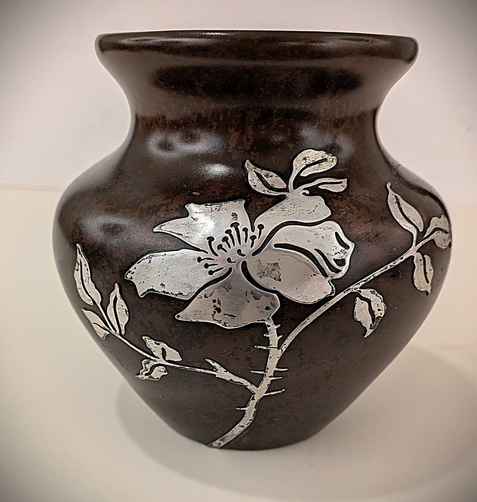 Rare Antique Heintz 3817B Sterling on Bronze Floral Vase Arts & Crafts c1912