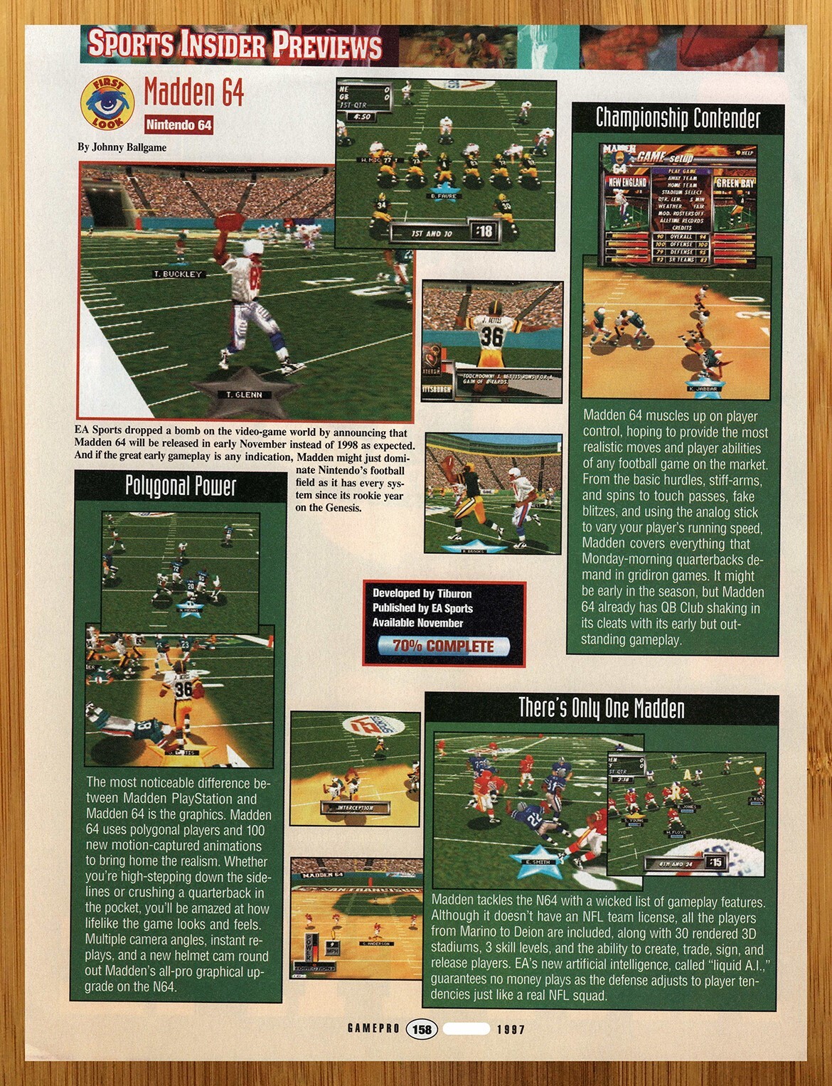 1997 Madden 64 Nintendo 64 N64 PREVIEW Print Ad/Poster Football Video Game Art