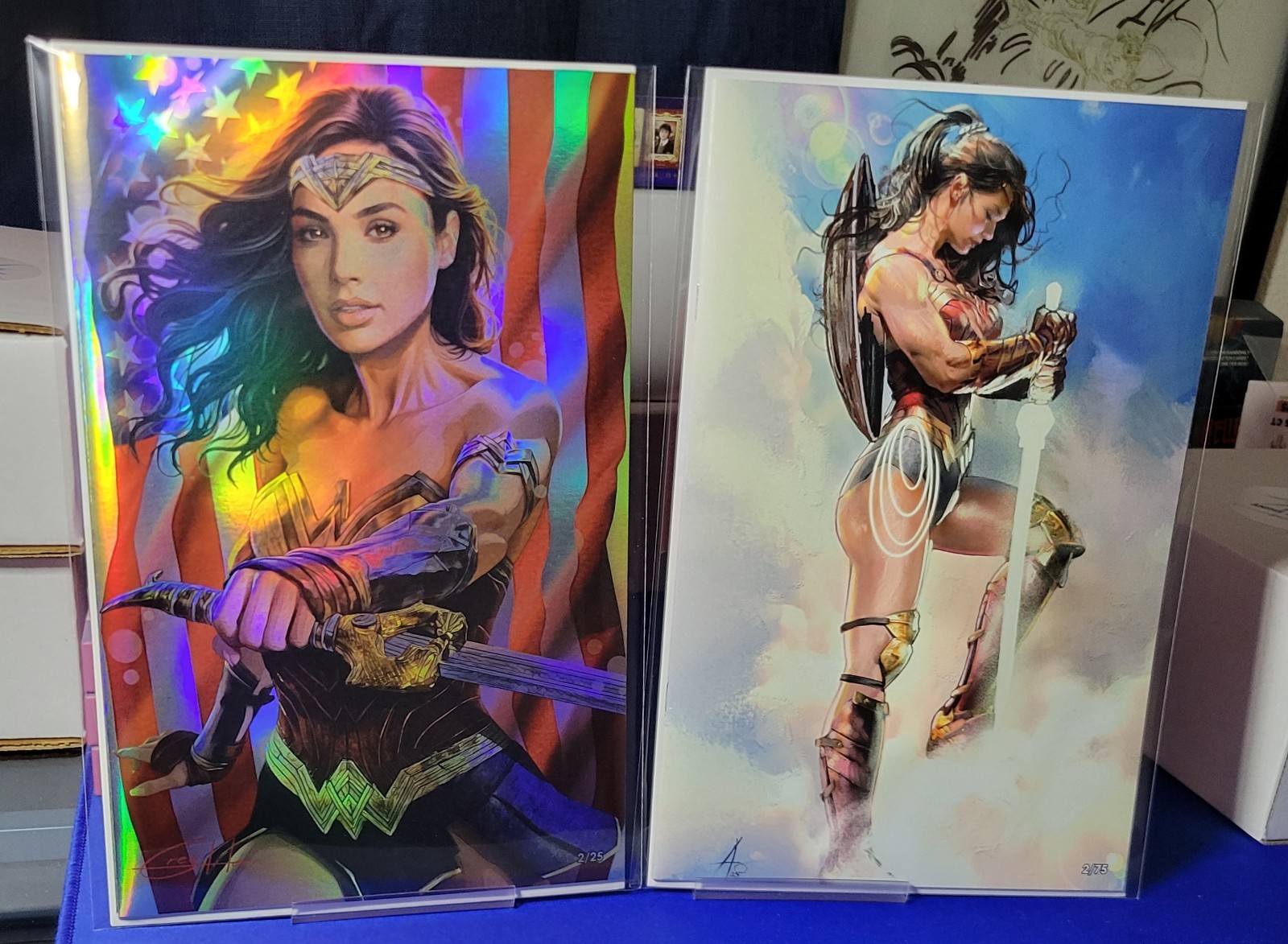 Female Force Gal Gadot 2025 Horn Flag Virgin Foil Ltd 2/25 & Ao Virgin Ltd 2/75