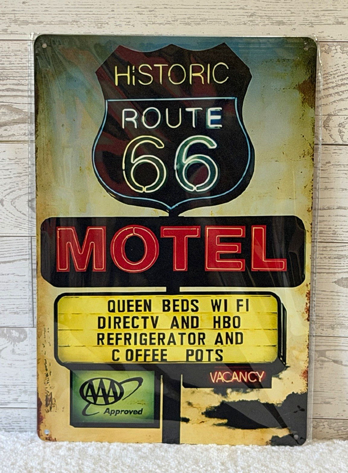 Historic Route 66 Motel Metal Tin Sign Vintage Retro Wall Decor Man Cave 8x12