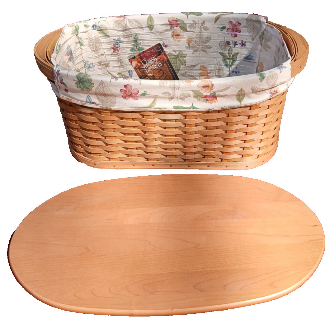 Longaberger Small Workload Basket, Protector, Lid and Botanical Fields Liner EUC
