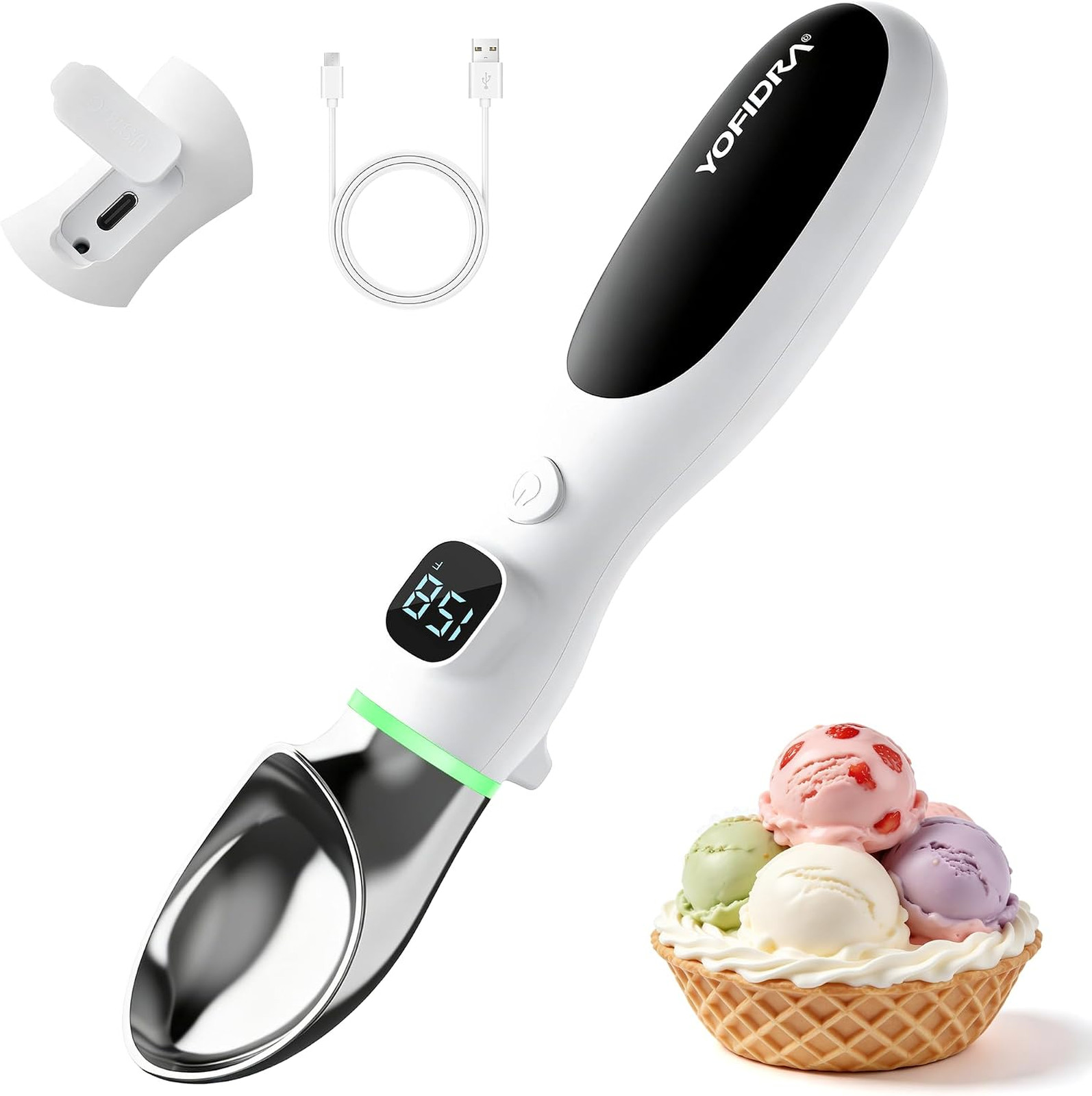 Heated Ice Cream Scoop 4000 mAh, Ergonomic Design with Physical On/Off Switch