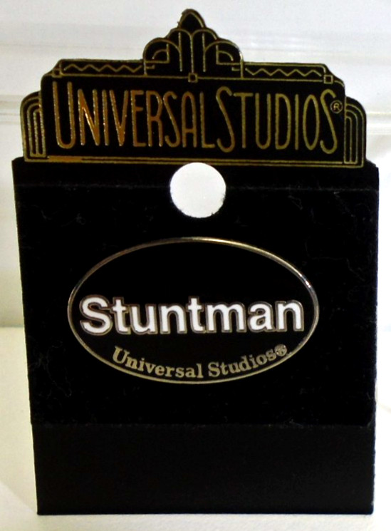 Vtg Universal Studios STUNTMAN Logo Lapel Pin w/ Backer '90s Movies BLK/WHT