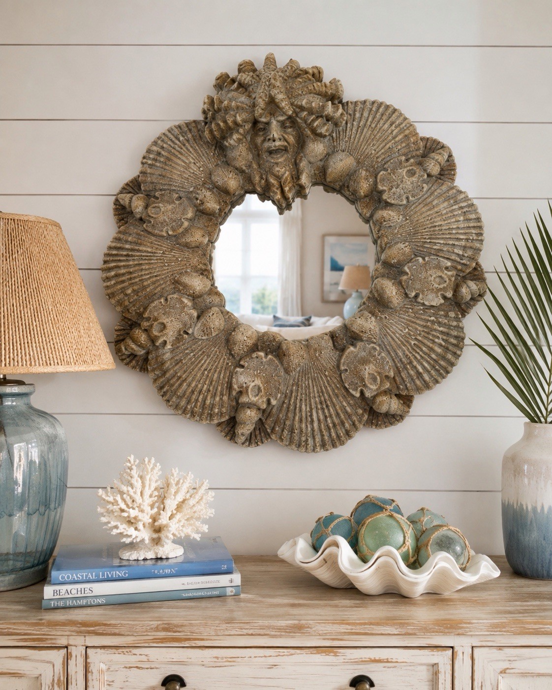 United Design Hayes Parker Seashell Coastal Wall Mirror 22” Signed