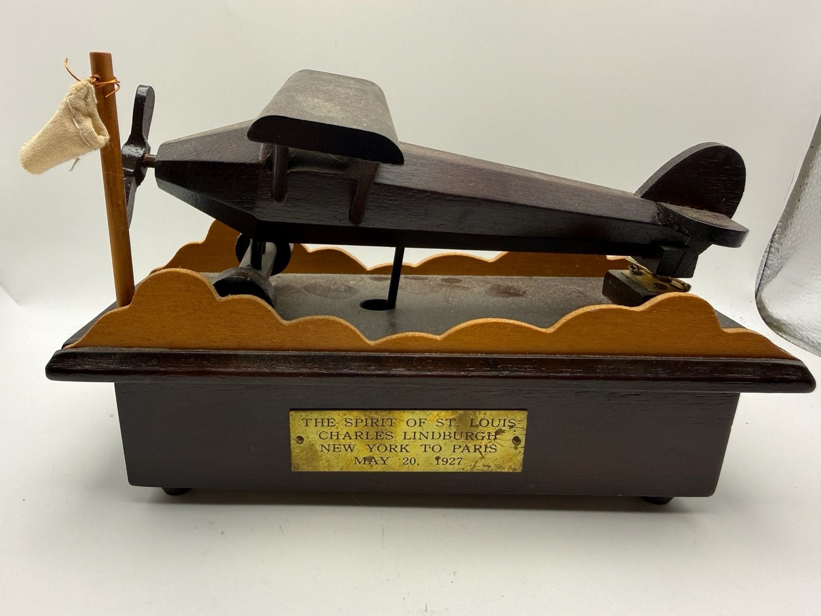 Vintage Spirit of St. Louis Charles Lindbergh Wooden Airplane Music Box