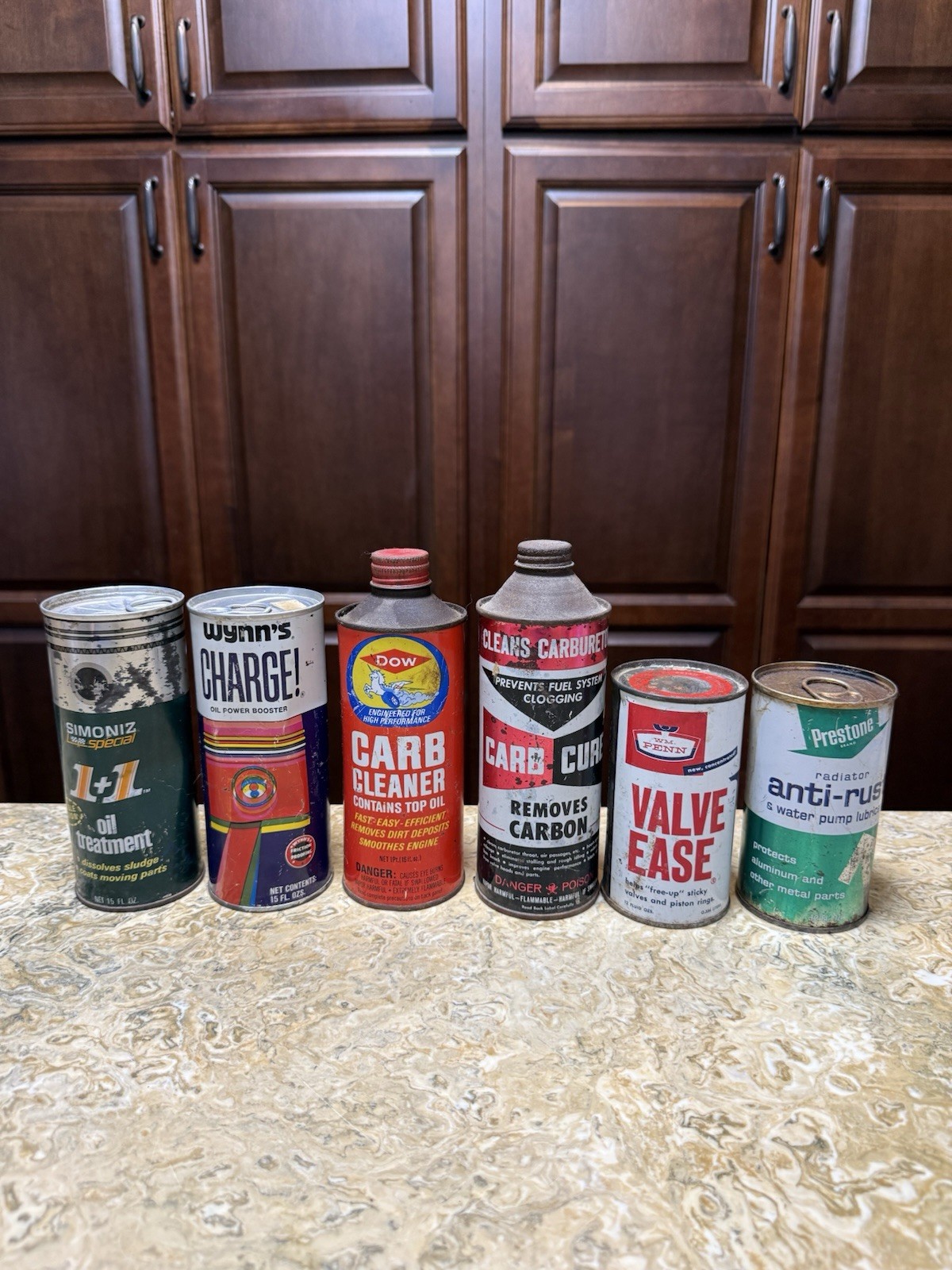 Lot Of 6 Vintage Automotive Oil/Gas Cans Metal Wynns WM Penn Simoniz
