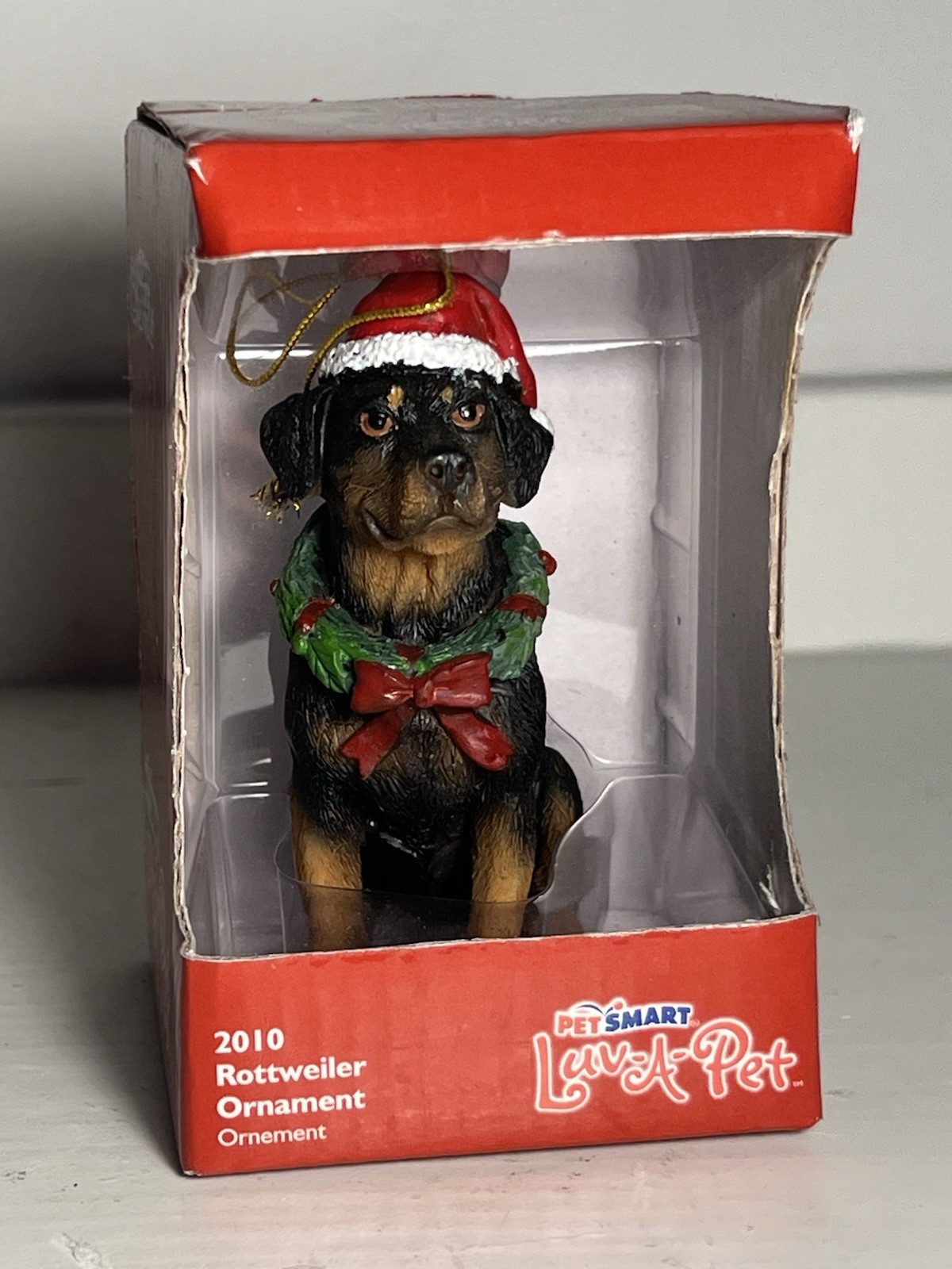 2010 PetSmart Luv-A-Pet Rottweiler Christmas Ornament Holiday Dog In Box NIB