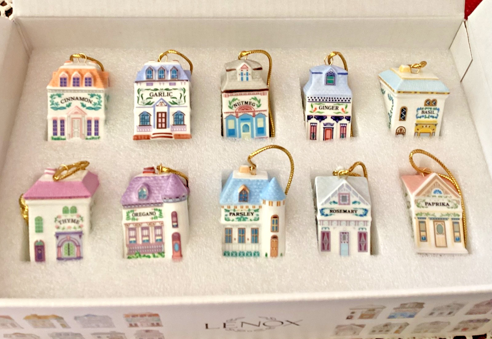 Lenox Spice Village Fine  Porcelain TEN  Mini Ornament Set
