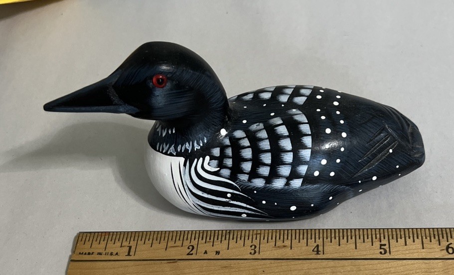 Common Loon Duck Bird Black Spotted White Hand Painted 6”. 