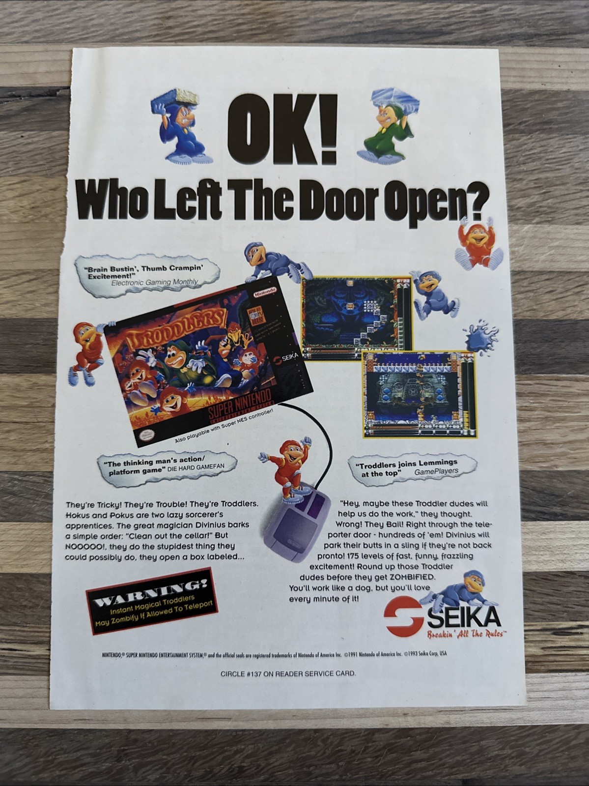 Troddlers Nintendo Super NES Seika Video Game Vintage Print Ad/Wall Art