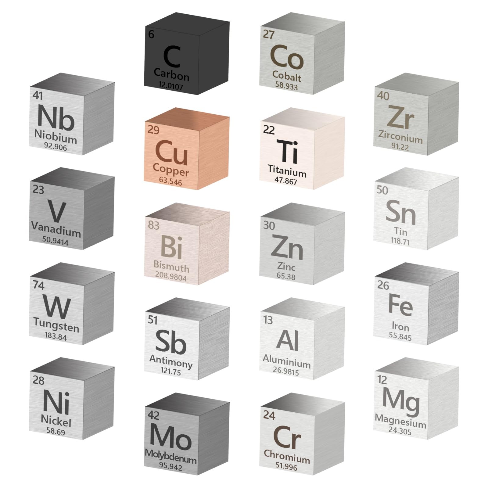 18 Pcs Metal Element Cube Density Cubes 99.99% High Purity, Periodic Table of