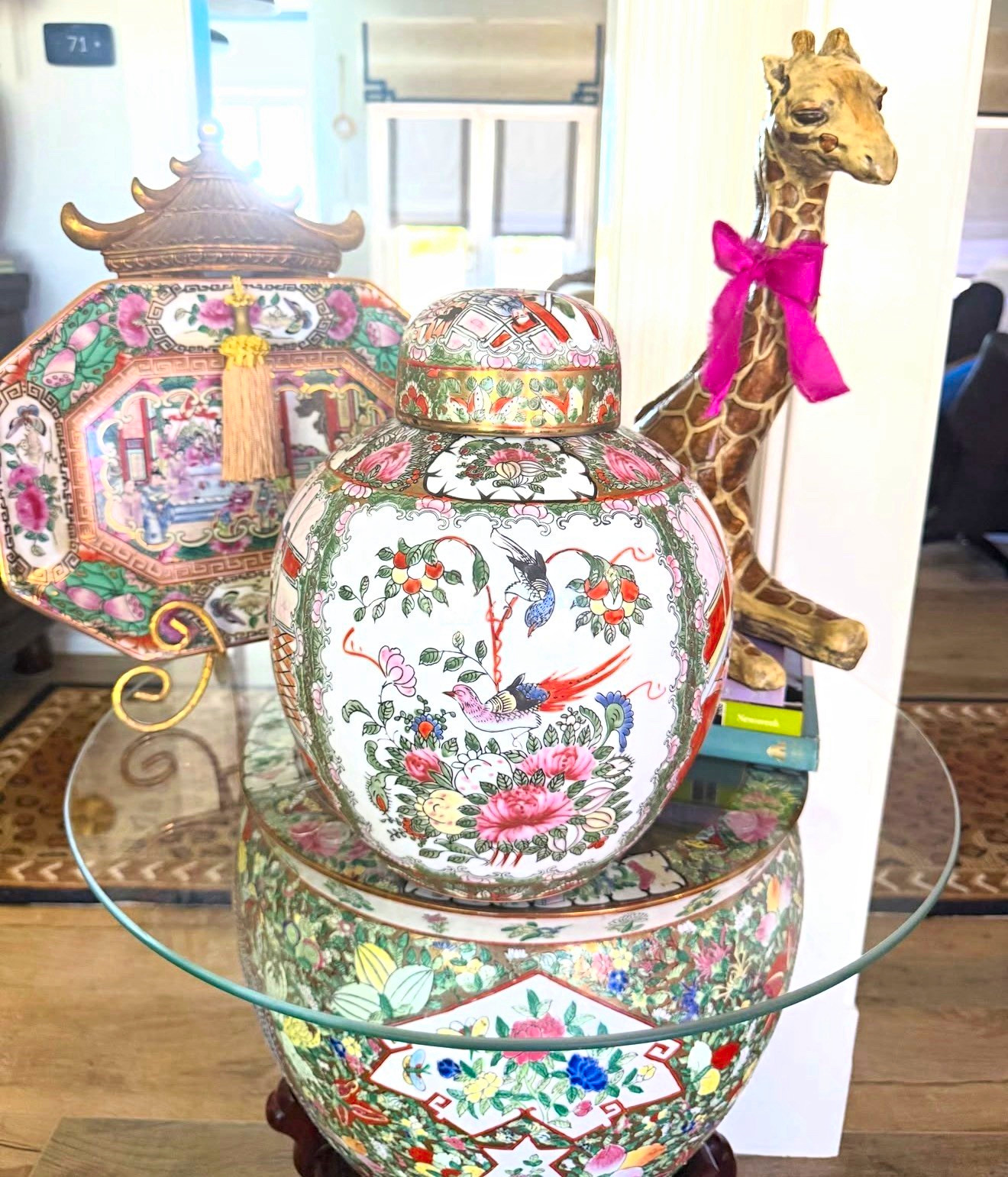 12.5-13” Vintage Rose Medallion Ginger jar.