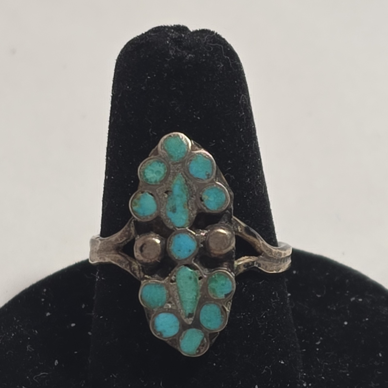 Vintage Zuni Native Turquoise Inlay Silver Ring Size 7.5