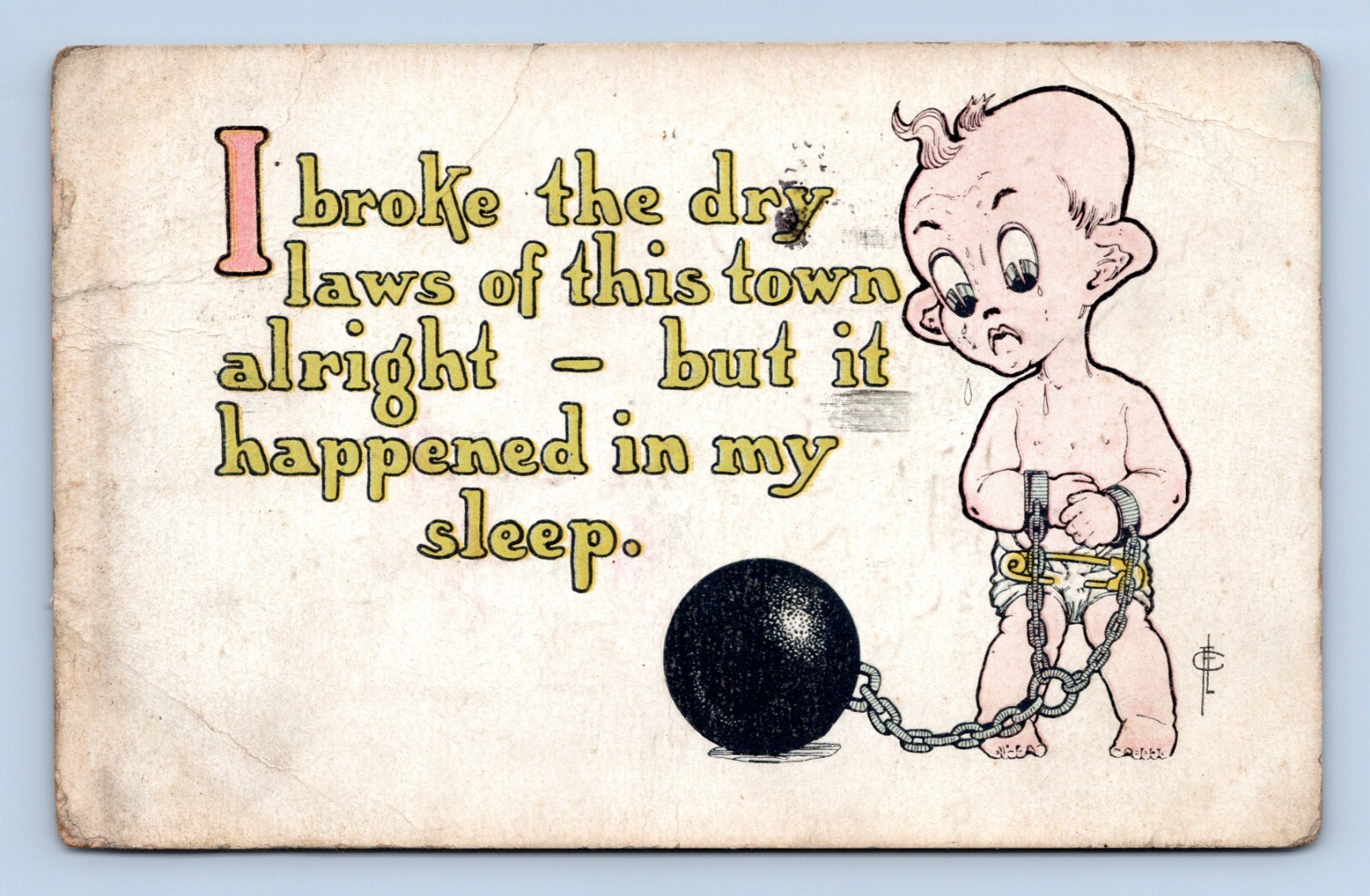Prohibition Comic Baby Broke the Town Dry Laws 1930 Wet Kids Series Postcard M14