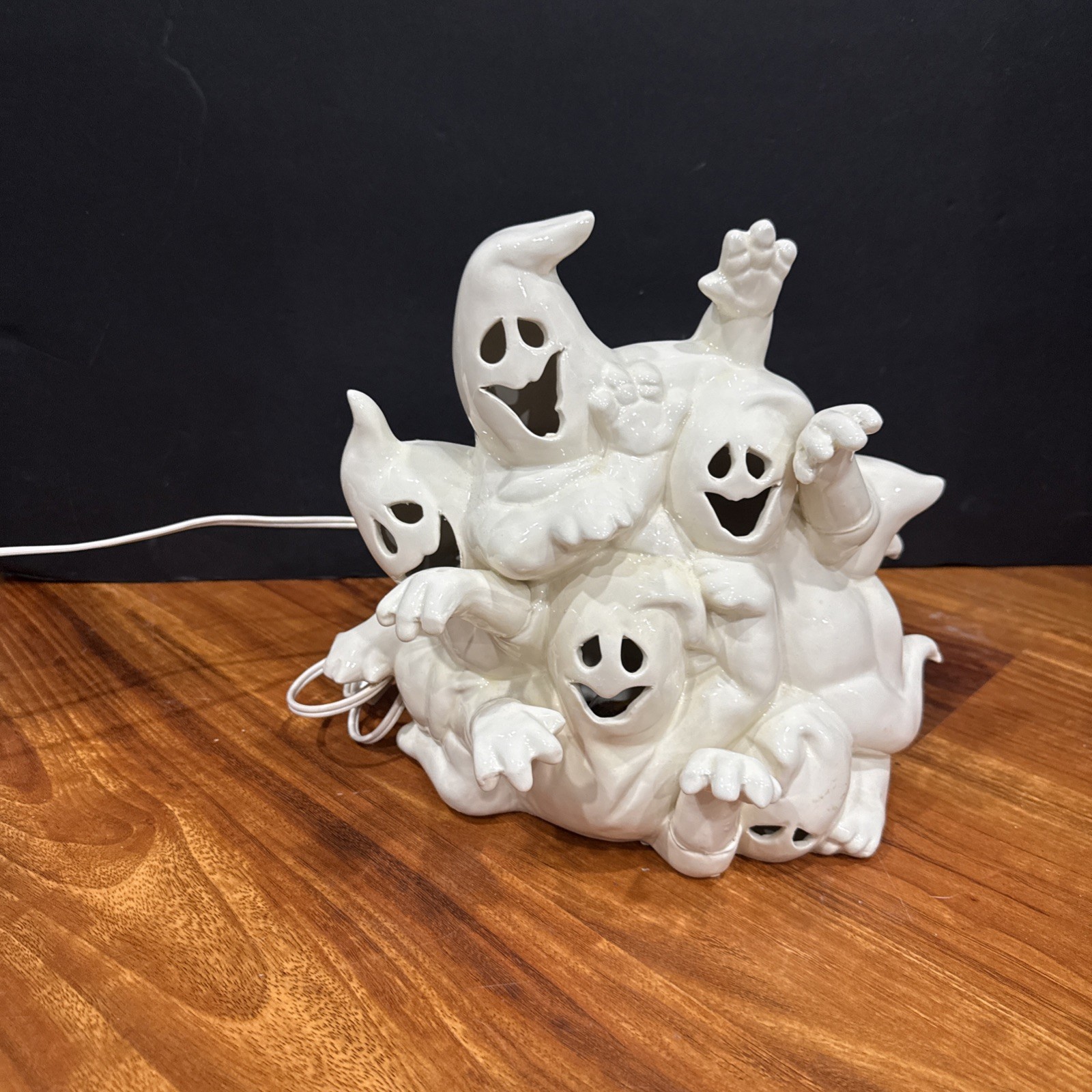 Ghost Ceramic Huddle Party Halloween Light Up Pile Of Ghosts Vintage(Excellent)