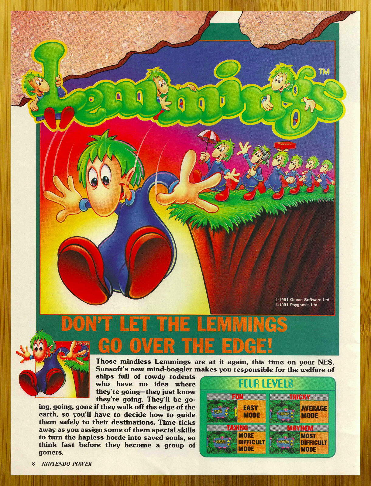 1991 Lemmings NES Game Boy Print Ad/Poster Original Authentic Video Game Art 