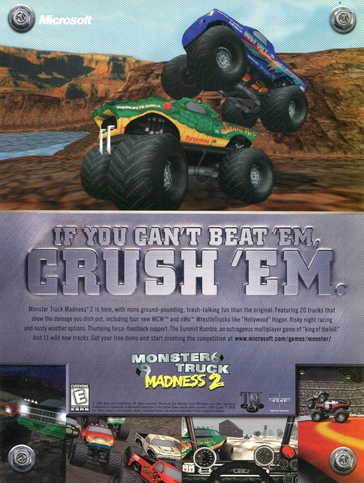 1998 Print Ad of Microsoft Monster Truck Madness 2 Snake Bite game advertisement