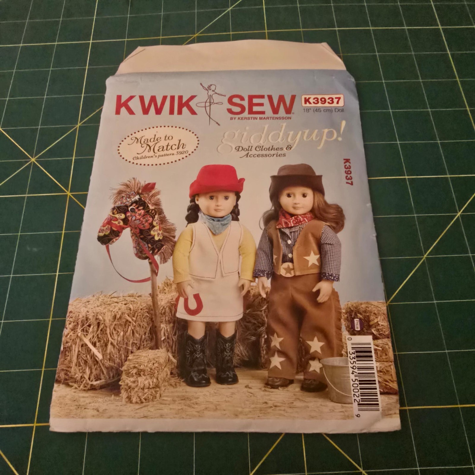 B2G1 FREE Kwik Sew K3937 Giddyup Western 18 Doll Clothes Stick Pony Uncut