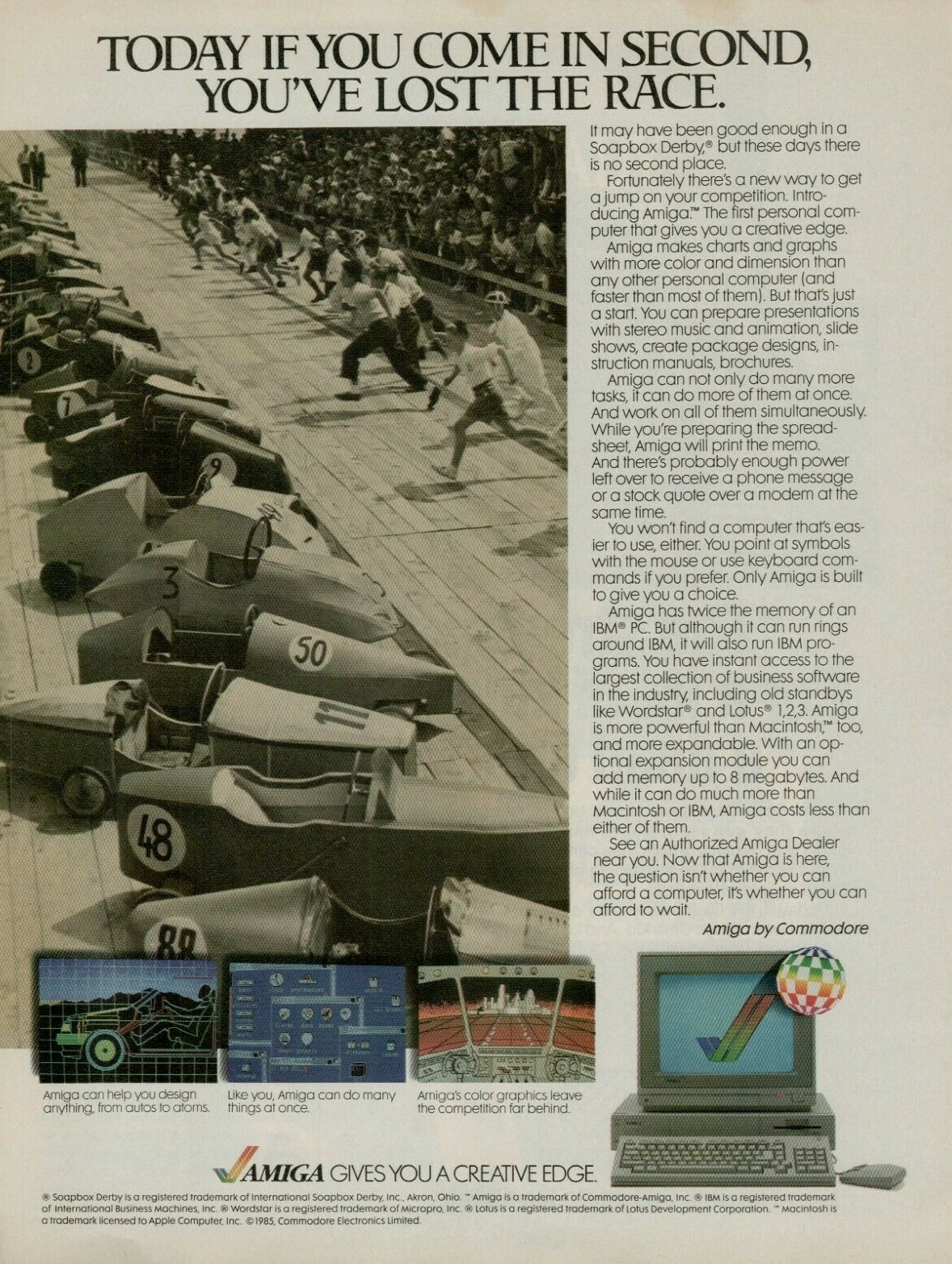 1986 Commodore Computer Amiga Soap Box Derby Photo Fastest Vintage Print Ad 