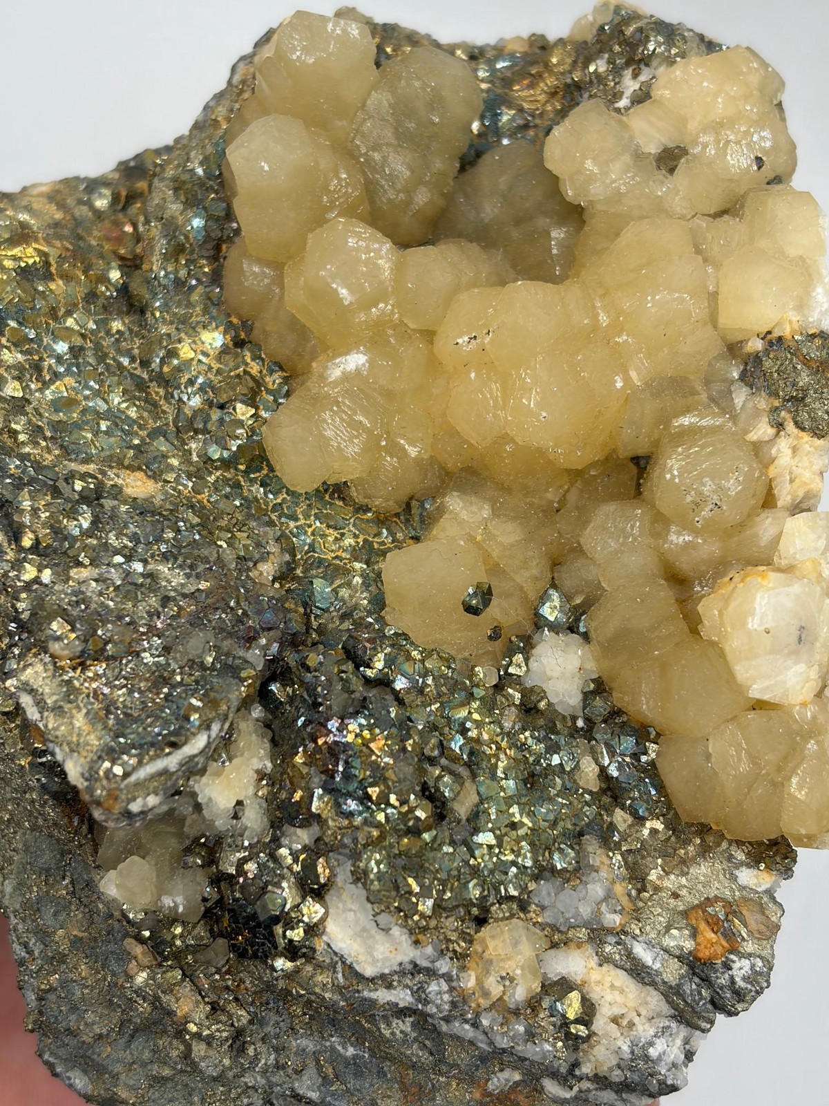 XL Dazzling Calcite Crystals on Chalcopyrite