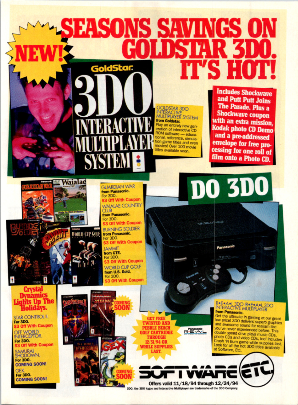 Software Etc. 1994 Holiday Video Game Sale Brochure 3DO SNES SEGA Ad