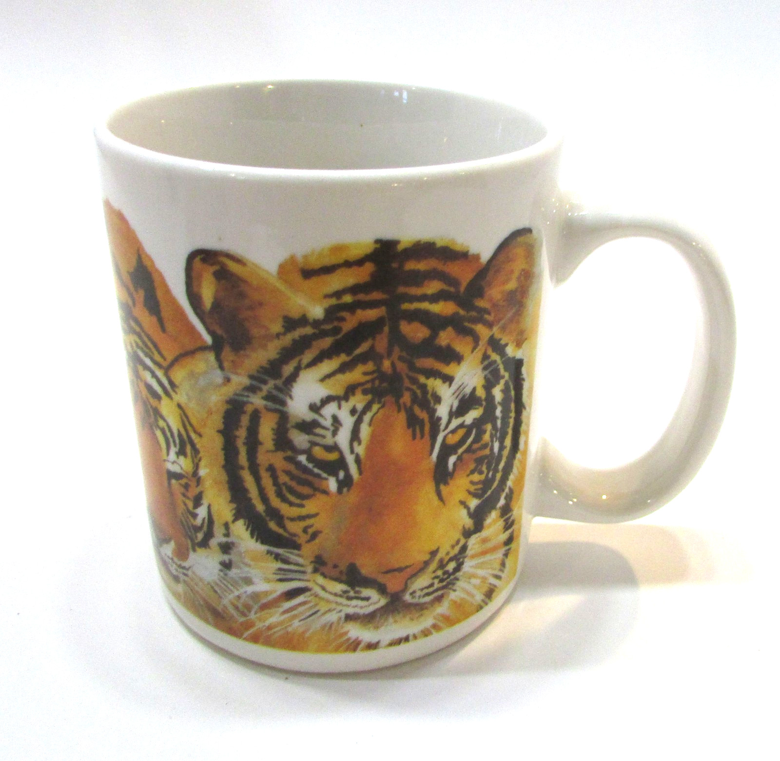 Vintage 1990's Tiger Mom Dad w 2 Cubs Porcelain Coffee Mug Friends of The Forest