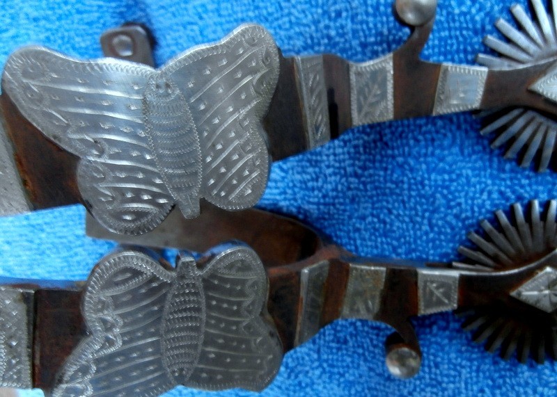 Double Mounted Butterfly Cowboy Buckaroo Silver Iron Spurs by Tim Hunter