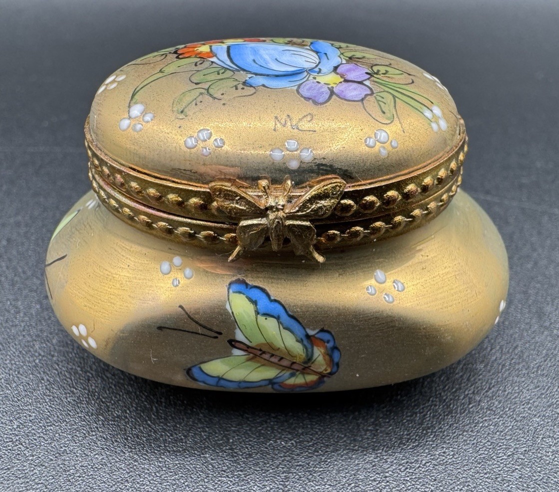 Rochard Limoges Gold Butterfly Floral Gilded Rococo Porcelain Trinket Box *READ*