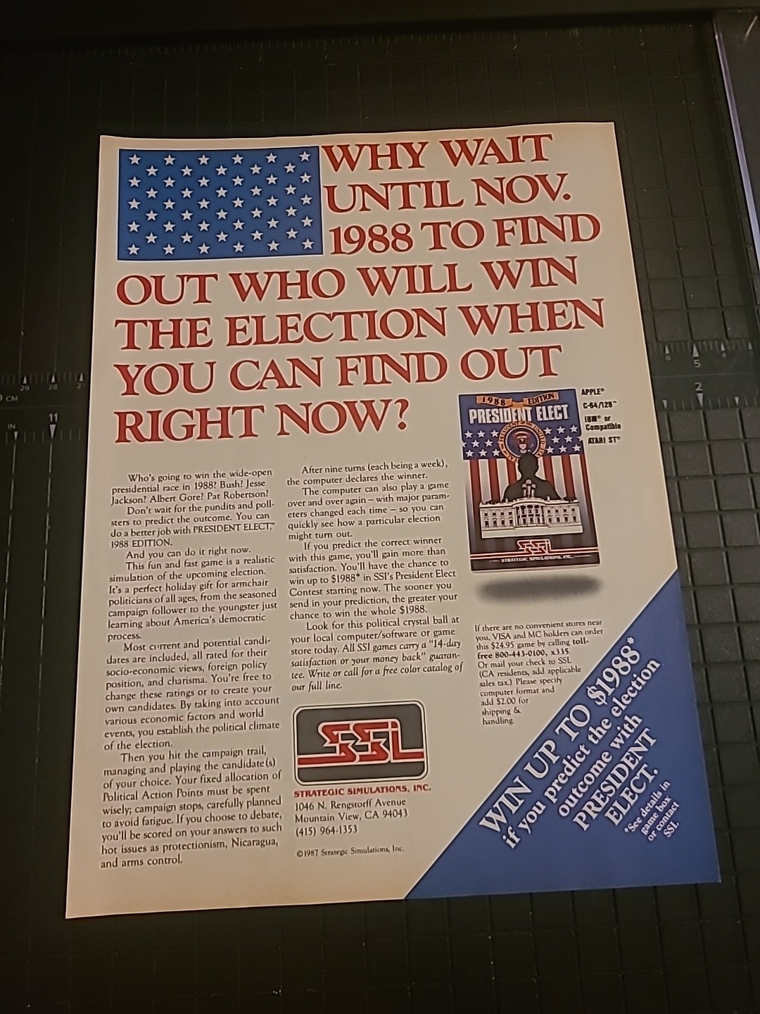 President Elect Strategic Simulations Computer Print Ad 1988 8X11 