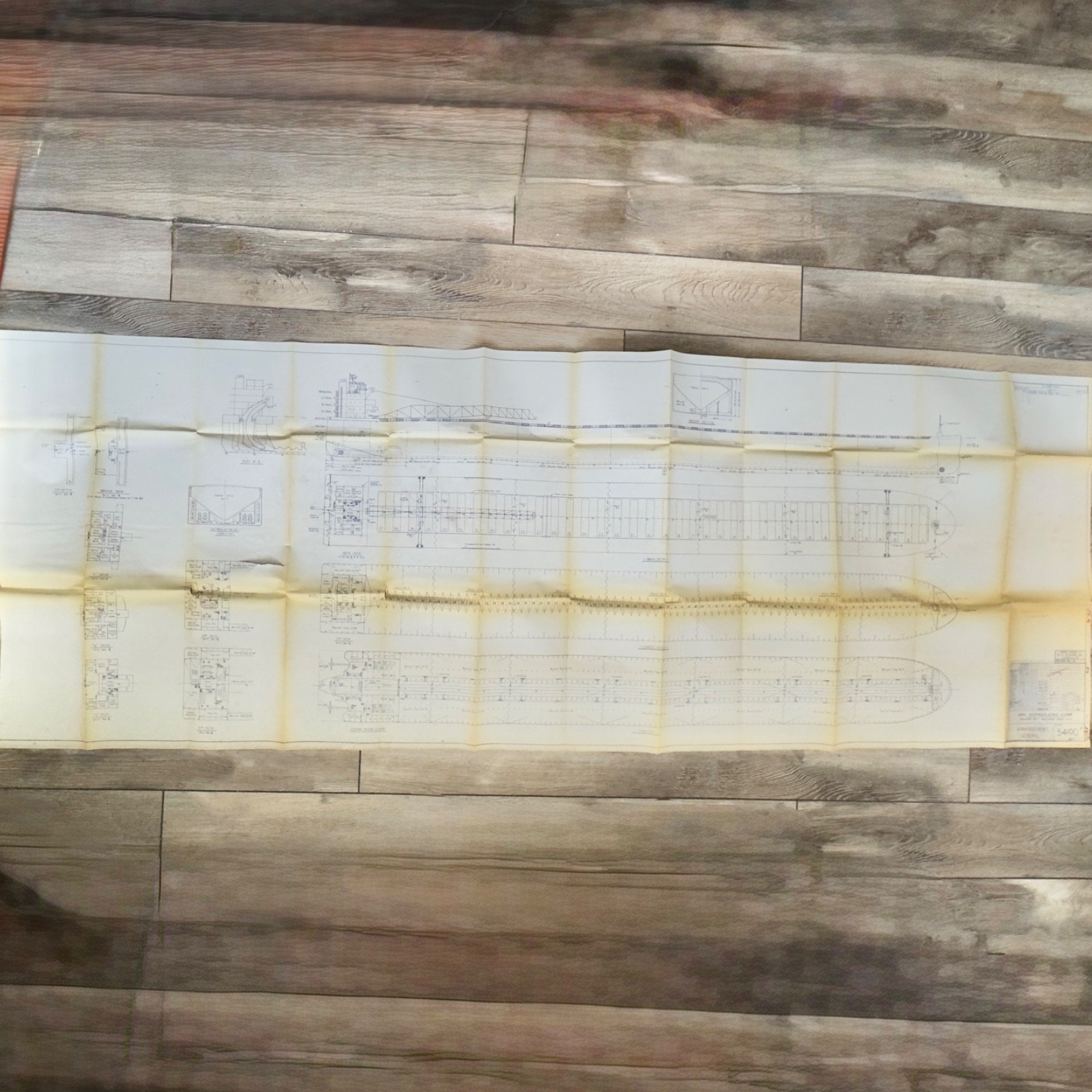 1970's Vintage 1000 Footer Great Lakes Cargo Ship Blueprint Almost 7' Long Rare