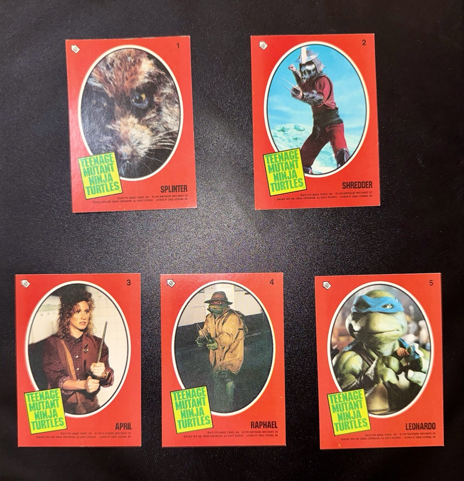 Complete 1990 Topps Teenage Mutant Ninja Turtles Movie 11-sticker insert subset