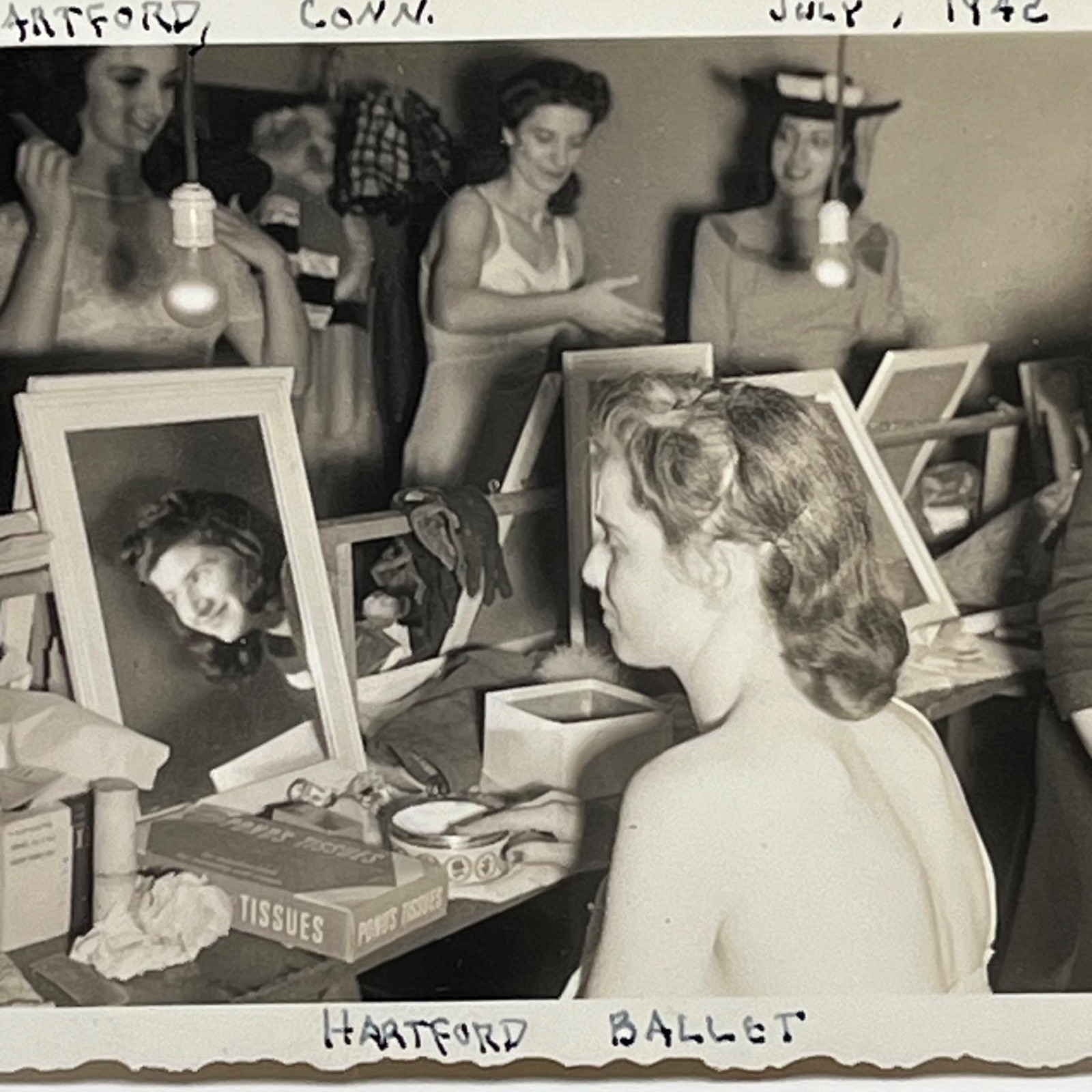 1940s Pretty Young Women Ballerina Dressing Room Mirror Reflection Vtg Photo