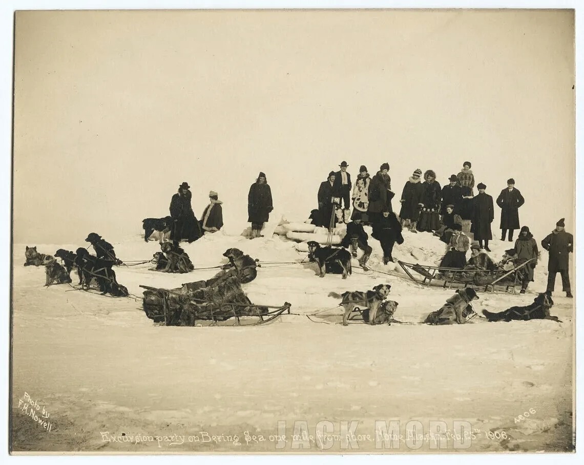 Rare Antique Photo Nome Alaska Expedition Party with Sled Dogs / North Pole