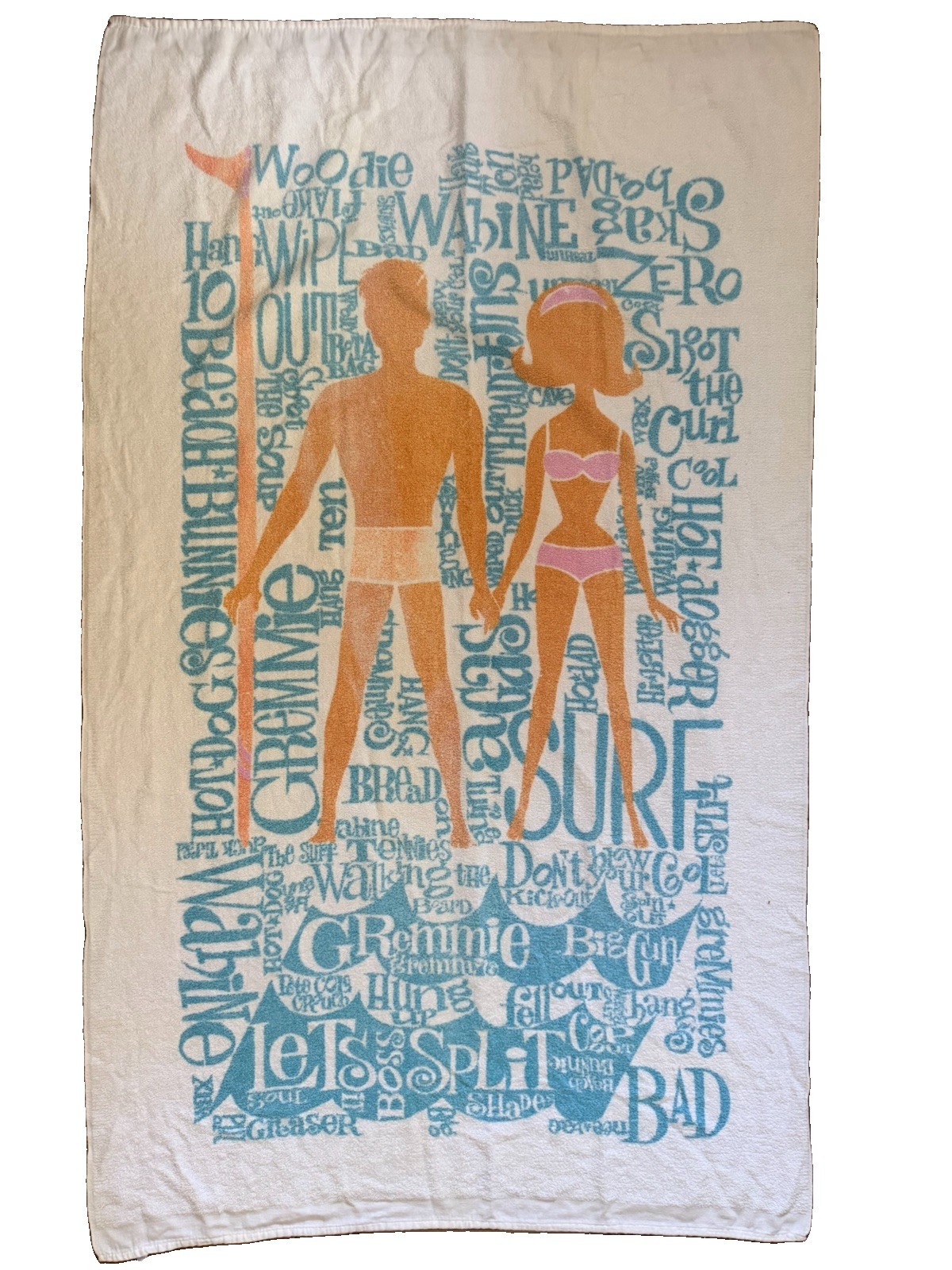 Vintage 1960s Cannon Surf Beach Towel 36x61 Towel Decorators Surf Slang MCM HTF