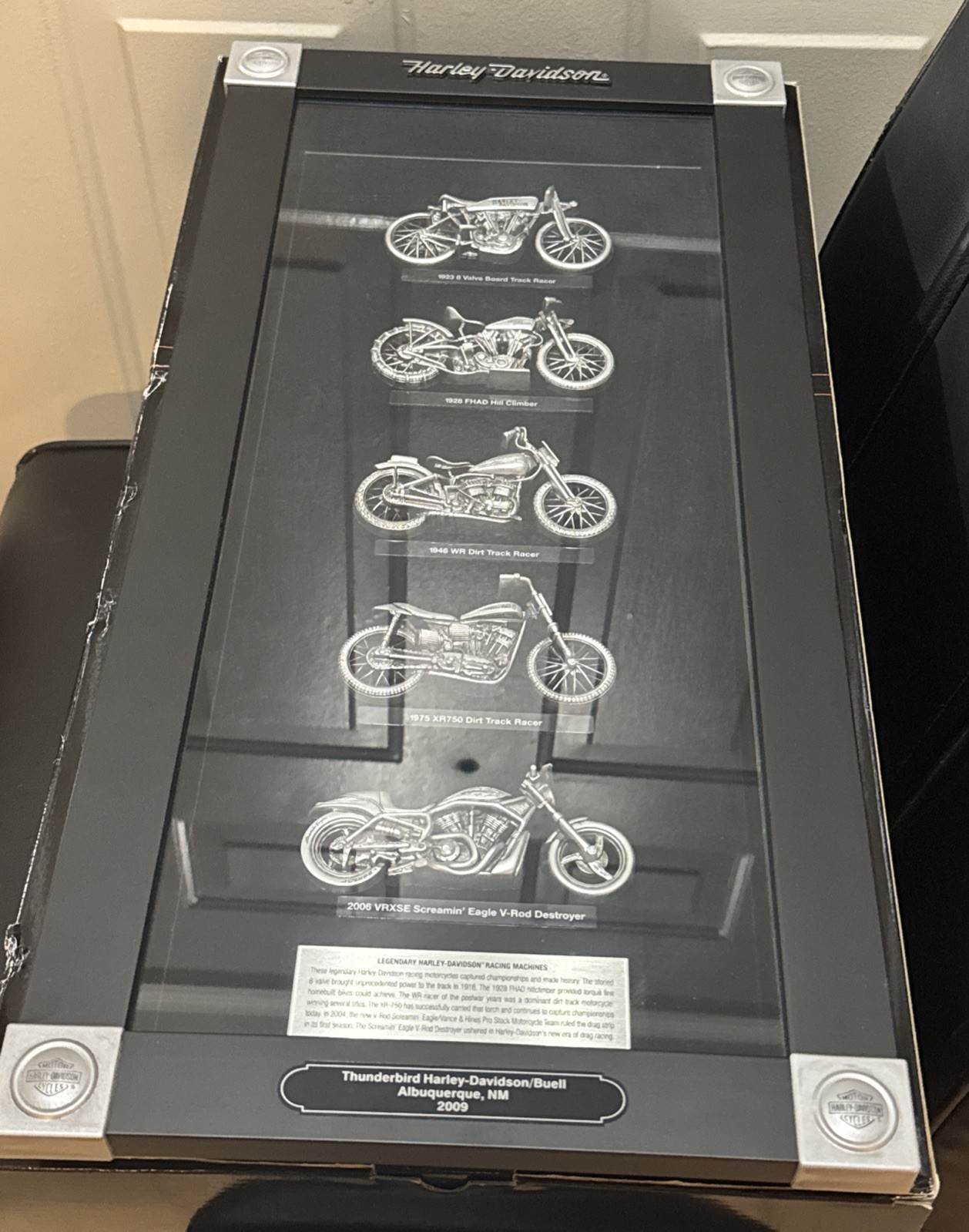 2009 Thunderbird Harley Davidson Motorcycle Racing Machines Pewter Shadowbox