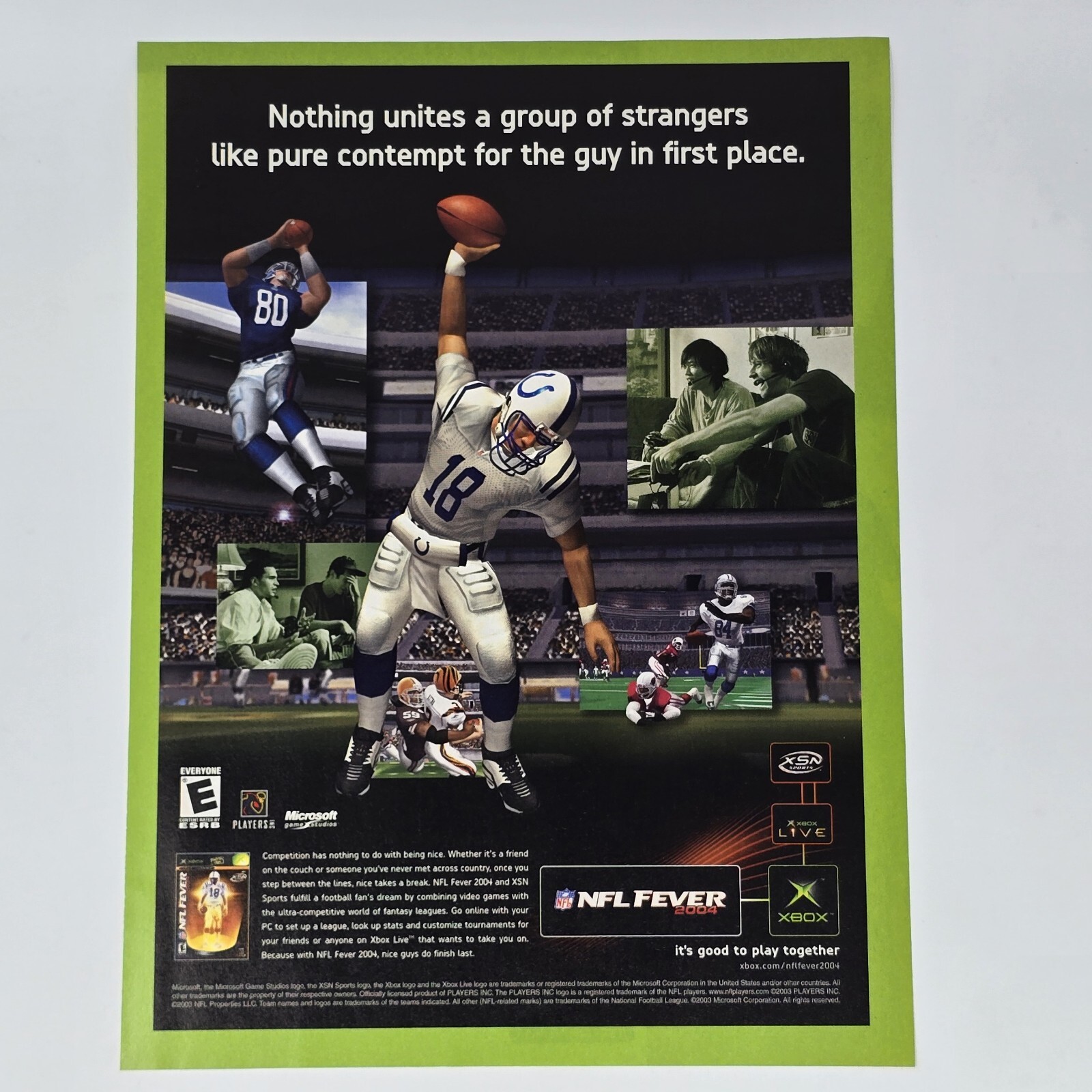 NFL Fever 2004 Xbox Live Nothing Unites Print Ad/Poster Official Promo Art