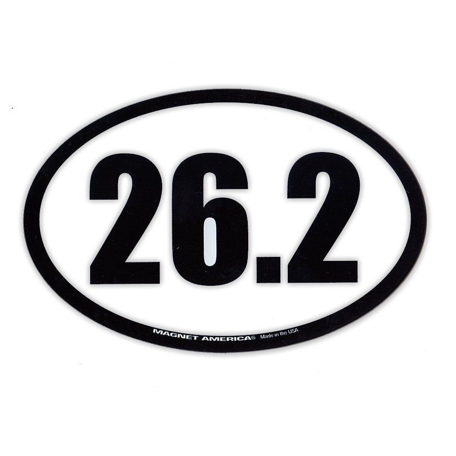 Magnetic Bumper Sticker - 26.2 Marathon Magnet (Black, White) - Oval Magnet