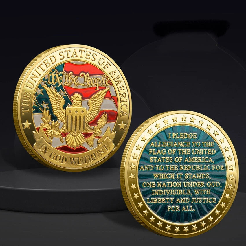 United Sates Pledge of Allegiance Challenge Coin Collectable Gold Trim 1-pc