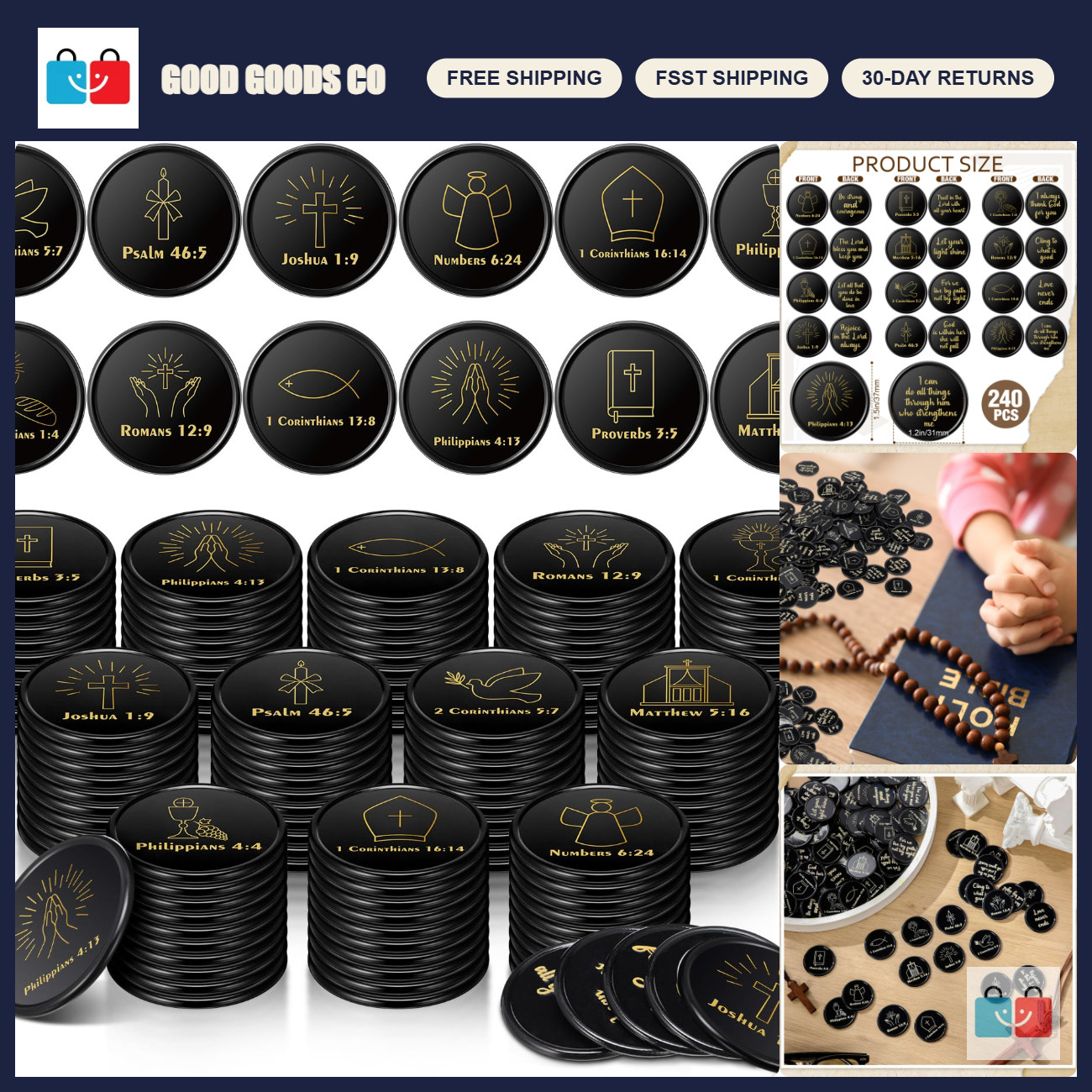240 Pcs Christian Coins Bulk - Bible Verse Tokens, Jesus Faith Souvenirs