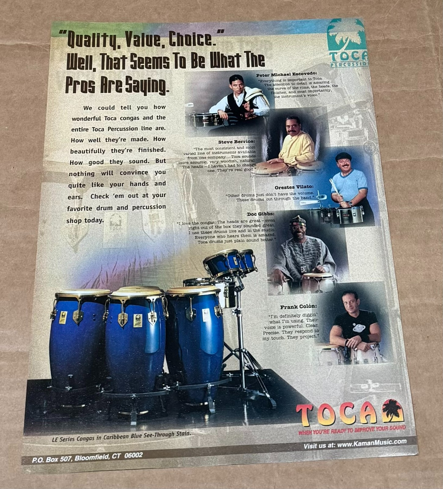 TOCA PERCUSSION - Escovedo / Vilato / Colon / Gibbs / Berrios - 1998 Print Ad