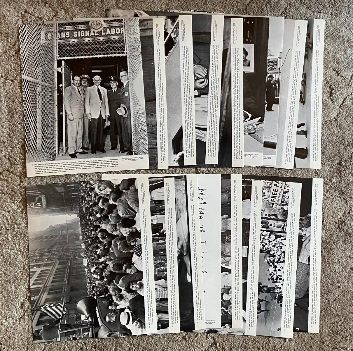 Vtg COMPLETE SET of 17 Documentary Photo Aids ROSENBERG ATOMIC SPY CASE 11x14