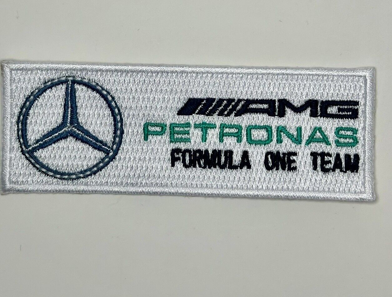 F1 MERCEDES WHITE LOGO PATCH  FORMULA ONE F1 RACING Iron on PATCH 3.5”