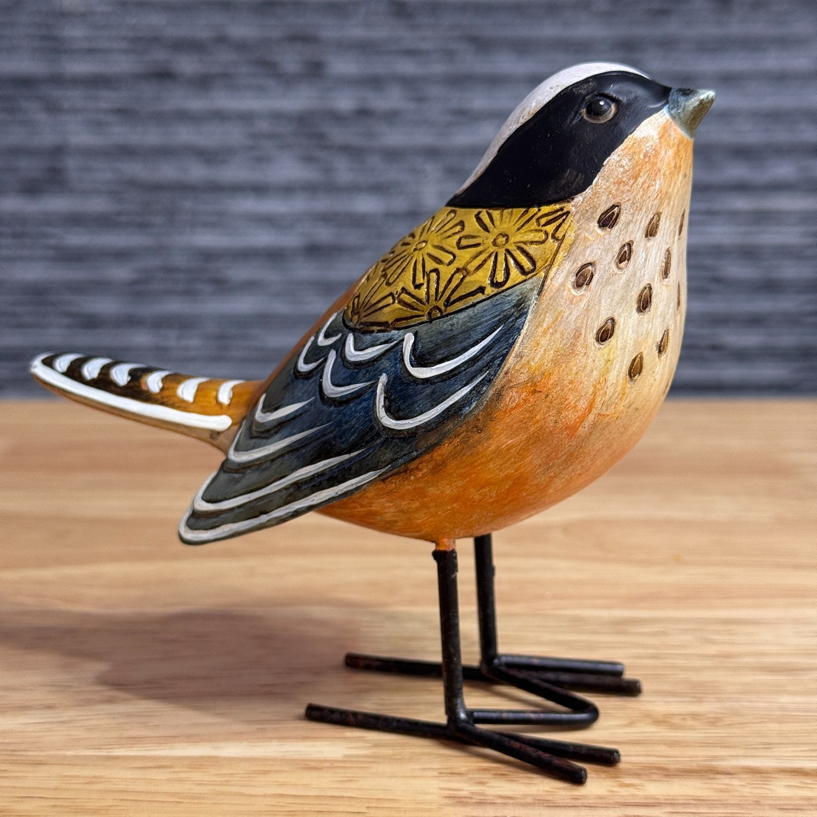 Hand Carved Bird Figurine Painted Wooden Style Spanish Decor 5'' Tabletop Bird