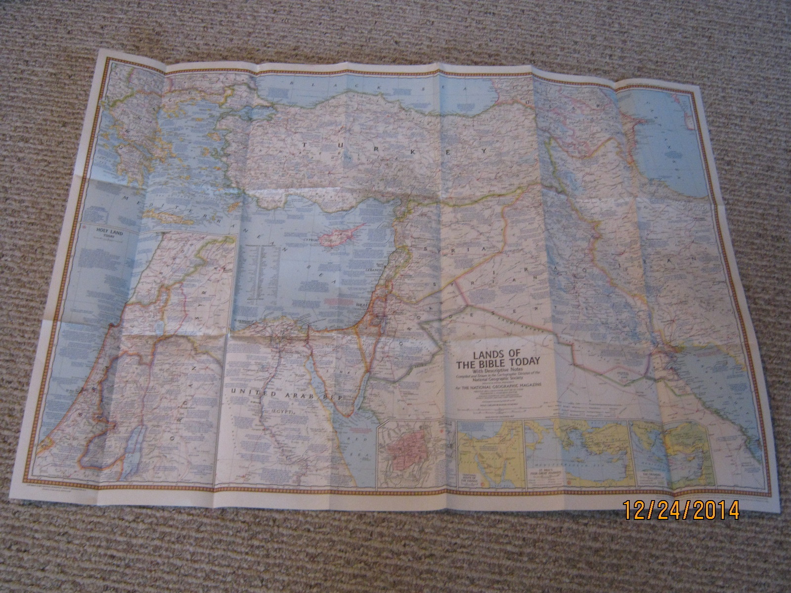 VINTAGE LANDS OF THE BIBLE TODAY HUGE MAP National Geographic December 1967