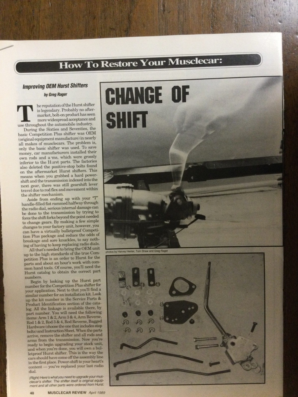 Misc 4594 Article Pictorial Restore Improving OEM Hurst Shifters Apr 1989 4 page
